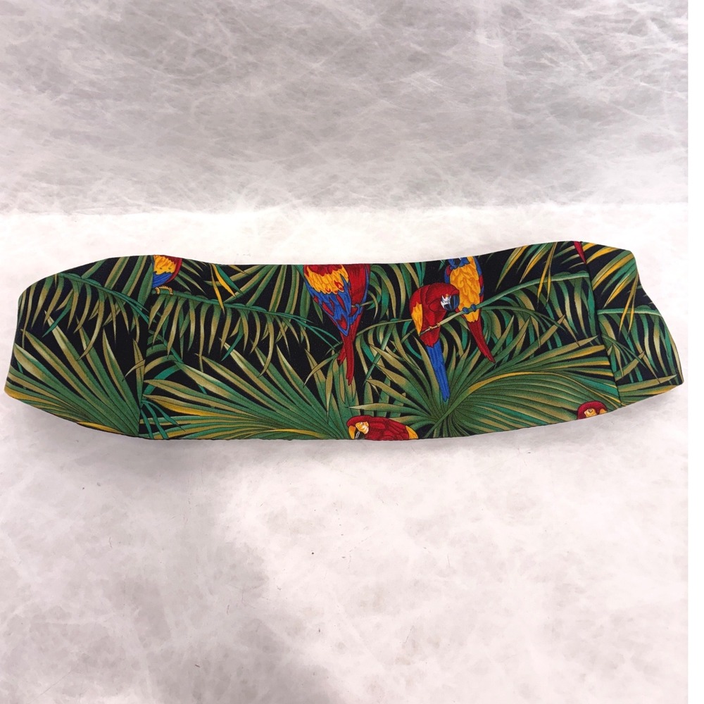 Mel Howard Mens Tropical Parrot Palm Print Cummerbund Black One Size Made in USA